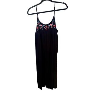 Free Market Black‎ Embroidered Floral Midi Dress Boho tiered shabby dainty beach
